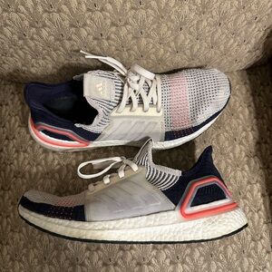 Adidas Ultraboost Shoes - Cream and Navy with Pink Highlights